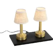 QAZQA Set van 2 tafellampen goud met beige RGBW oplaadbaar IP54 - Elise