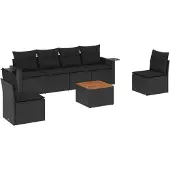 vidaXL 7-delige Loungeset met kussens poly rattan zwart