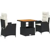 vidaXL 3-delige Tuinset met kussens poly rattan zwart
