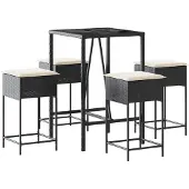 vidaXL 5-delige tuinbarset met kussens, zwart, polyrotan