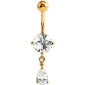 Lucardi Stalen navelpiercing goldplated druppel kristal