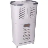 FLOKOO Wasmand 3 Vakken Wit Wasmand met Wieltjes