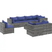 vidaXL 9-delige Loungeset met kussens poly rattan grijs