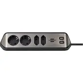 Brennenstuhl 1153590410 Estilo Corner - Stekkerdoos - 2x USB - 4 x Sockets - Zwart