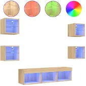 vidaXL 7-delige Tv-wandmeubelset met LED bewerkt hout sonoma eiken