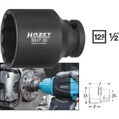 Hazet Krachtdopsleutel 3047-36 · 1/2 inch (12,5 mm) vierkant hol · Buitentwaalfkant tractieprofiel · SW 36 mm