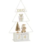 J-Line Kerstboom Kalender+Led Hout Wit/Goud