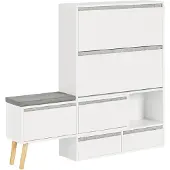SoBuy Schoenen Opbergkast - Hout - Met 1 Verrijdbaar Schoenenbank - 124-92x24x126cm