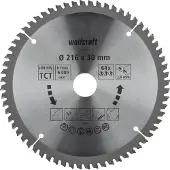 Wolfcraft - Zaagblad 216 x 30 mm - 64 Tanden - Kap- en verstekzaagblad HM, serie lila - 6541000