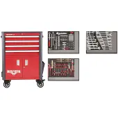 Gedore rode gereedschapset R22041004, in een rode WINGMAN werkbankwagen, 129-delig, artikelnummer 3301689