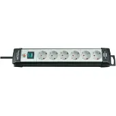 Brennenstuhl Premium-serie stekkerdoos, 6-voudig, zwart/lichtgrijs, 3 meter, kabel H05VV-F 3G1,5, artikelnummer 1951560100