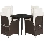 vidaXL 5-delige Tuinset met kussens poly rattan bruin