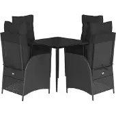 vidaXL 5-delige Tuinset met kussens poly rattan zwart