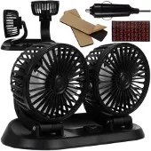 Xtrobb Dubbele Auto Ventilator - 360° Rotatie en Tweestaps Snelheidsregeling