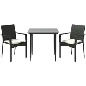 vidaXL 3-delige Tuinset met kussens poly rattan zwart