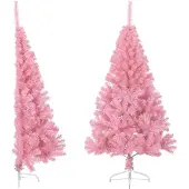 vidaXL Kunstkerstboom met standaard half 150 cm PVC roze