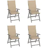 vidaXL Tuinstoelen 4 st verstelbaar met kussens massief acaciahout