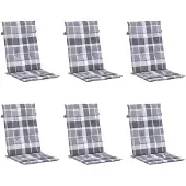 vidaXL Tuinstoelkussens 6 st 120x50x3 cm stof ruitpatroon grijs