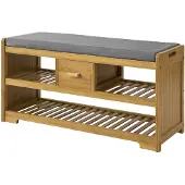 SoBuy Schoenenbank met Zitkussen en 3 Manden - Grijs 105x43x35cm