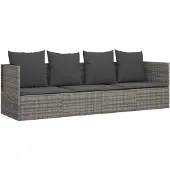 vidaXL Loungebed met kussens poly rattan grijs