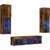 vidaXL 5-delige tv-wandmeubelset met LED bewerkt hout gerookt eiken