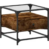 vidaXL Salontafel met glazen blad 50x50x45 cm gerookt eiken staal
