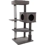 Flamingo Krabpaal – Fulgur Grijs – 76x58x125 cm – luxe krabpaal met schuilplaats, mand & massageborstel – kattenmeubel met krabtouw & kussen – voor alle kattenrassen