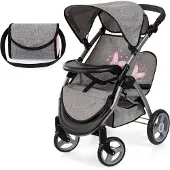 Bayer Tweeling poppenwagen Twin Xeo, dubbele poppenwagen, verstelbare duwstang, tas in jeans-grijs, roze