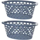 Merkloos 2x stuks kunststof wasmanden blauw 25 liter - Wasmanden