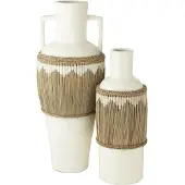 J-Line vaas + Handvaten Motief - terracotta/gras - wit/naturel