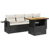 vidaXL 5-delige Loungeset met kussens poly rattan zwart