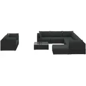 vidaXL 10-delige Loungeset met kussens poly rattan zwart