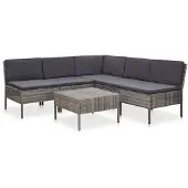 vidaXL 6-delige Loungeset met kussens poly rattan grijs
