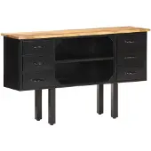 vidaXL Dressoir 110x30x65 cm massief ruw mangohout en staal