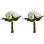 Atmosphera Boeket kunstbloemen/bruidsboeket - 2 Stuks - Wit - 30 cm