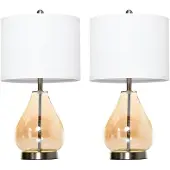 HOMCOM HOMdotCOM 2-set tafellampen tafelverlichting E27 bedlampje linnen glas amber