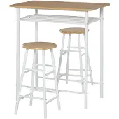 HOMCOM HOMdotCOM Bartafel krukkenset, keukentafel met stoel, statafel, barkruk, staal wit + eiken