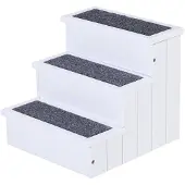 PawHut Paws Huisdierentrap voor honden en katten met tapijtbekleding dennenhout, wit