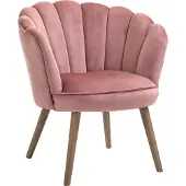 HOMCOM Eetkamerstoel/Keukenstoel met rugleuning, polyester, rubberhout, roze