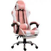 Vinsetto Gamingstoel computerstoel met verstelbare hoofdsteun ergonomisch PVC roze + wit