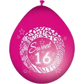 Folat Ballonnen sweet 16 - 16x - roze - latex - 30 cm - verjaardags versiering ballonnen