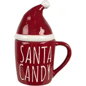 Clayre & Eef Mok Kerstmuts 300 ml Rood Keramiek SANTA CANDY Drinkbeker Rood Drinkbeker