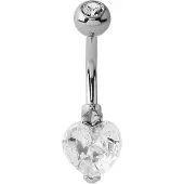 Lucardi Stalen navelpiercing hart met kristal