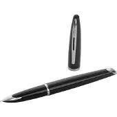 Waterman Carène Zwarte zee vulpen | hoogglans zwart met palladium beklede afwerking | fijne punt met blauw inktpatroon | geschenkverpakking