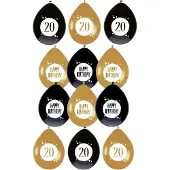 Haza - Feestartikelen verjaardag 20 jaar 36x mix ballonnen zwart/goud