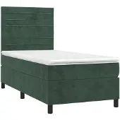 vidaXL Boxspring met matras en LED fluweel donkergroen 90x190 cm