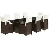 vidaXL 9-delige Bistroset met kussens poly rattan bruin