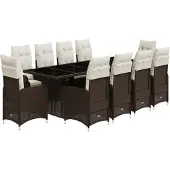vidaXL 11-delige Bistroset met kussens poly rattan bruin