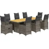 vidaXL 9-delige Bistroset met kussens poly rattan grijs