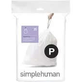 Simplehuman Code P Afvalzakken - 60 liter - 20 stuks - met Trekband - Wit